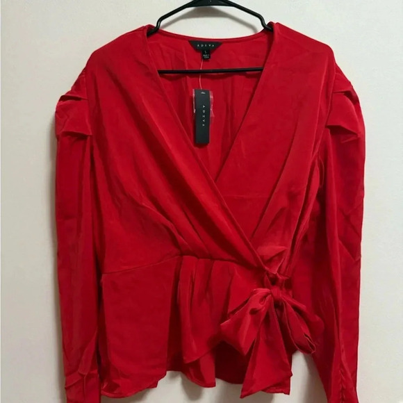 NWT - Adiva - Women’s Satin Red Wrap-Style Blouse - Size L - Picture 1 of 5
